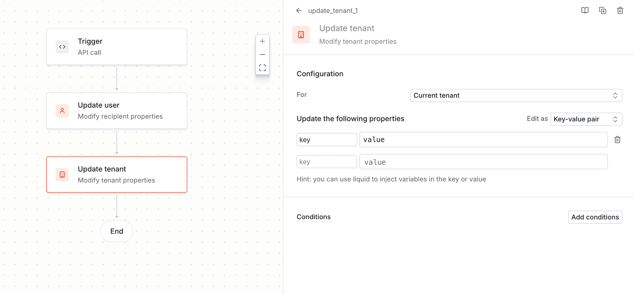 Update tenant function step in the workflow builder.